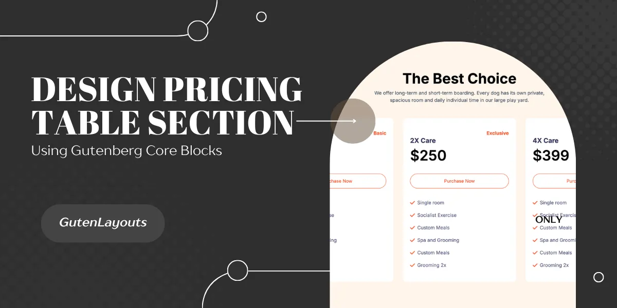 How to Design a Pricing Table in Gutenberg with Core Blocks
